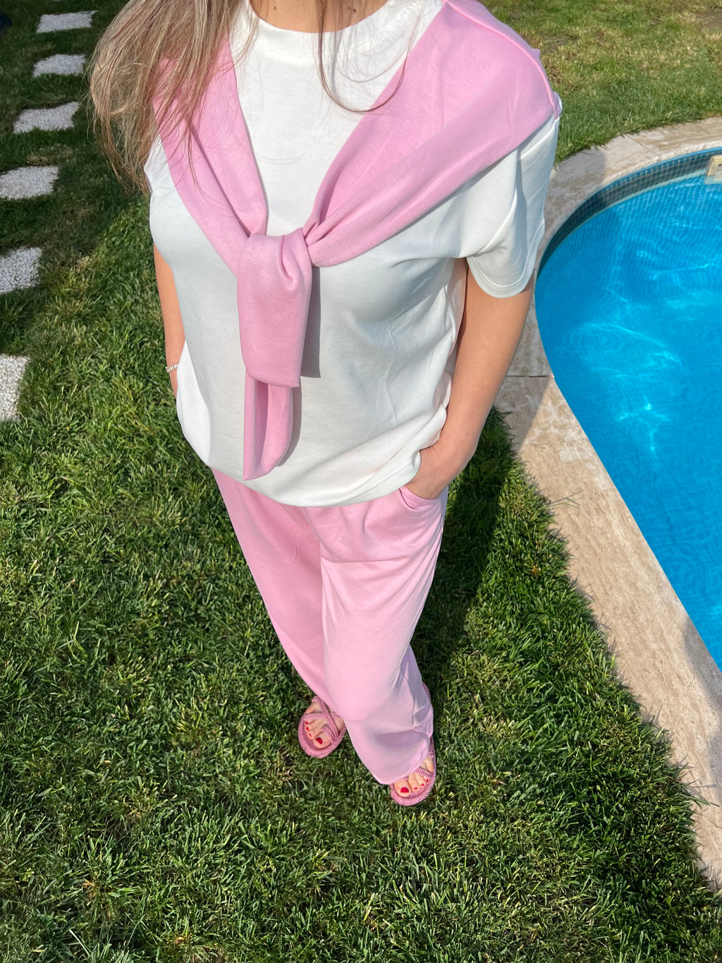 Bağlama detaylı Pembe  modal takım