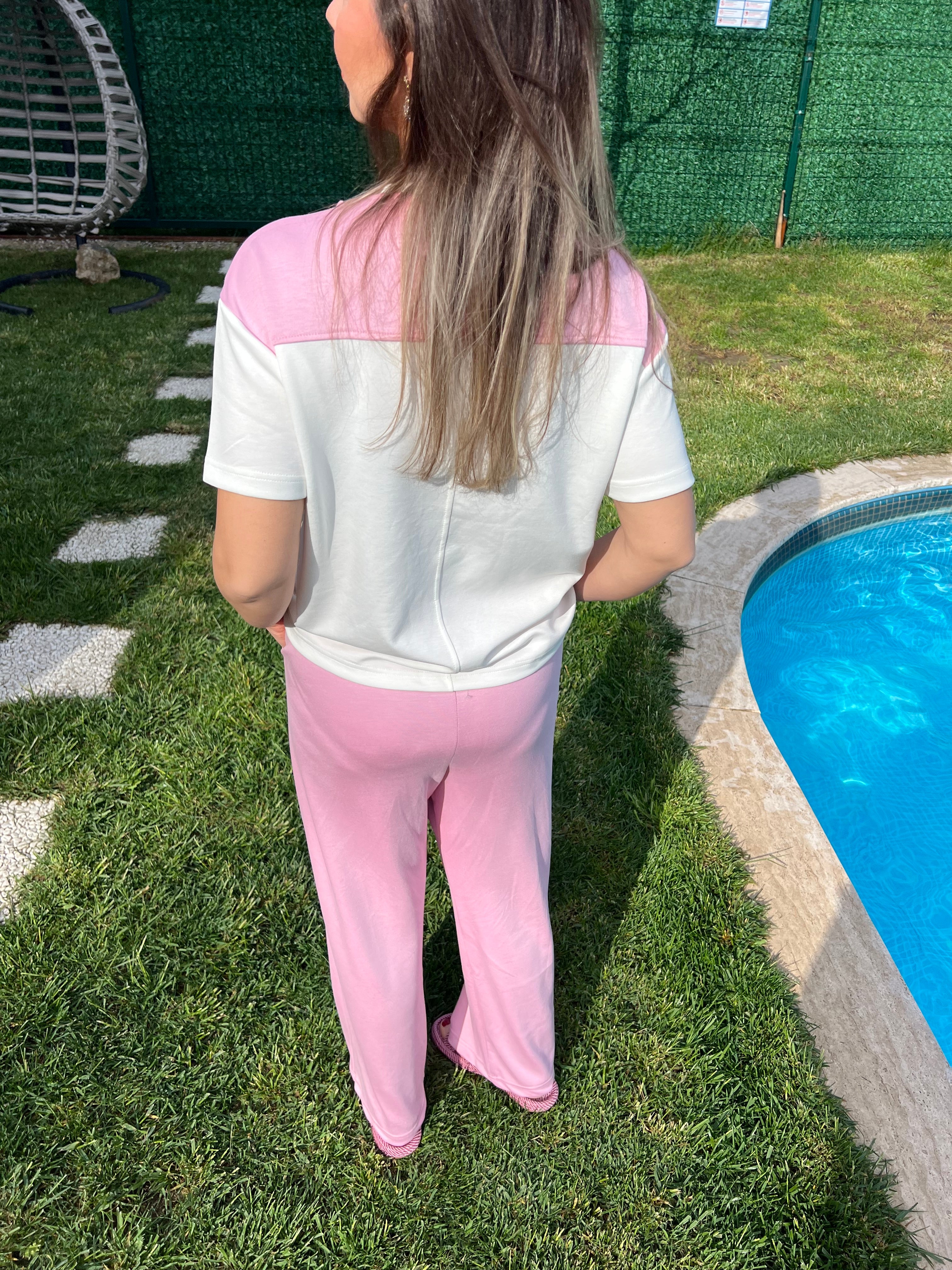 Bağlama detaylı Pembe  modal takım