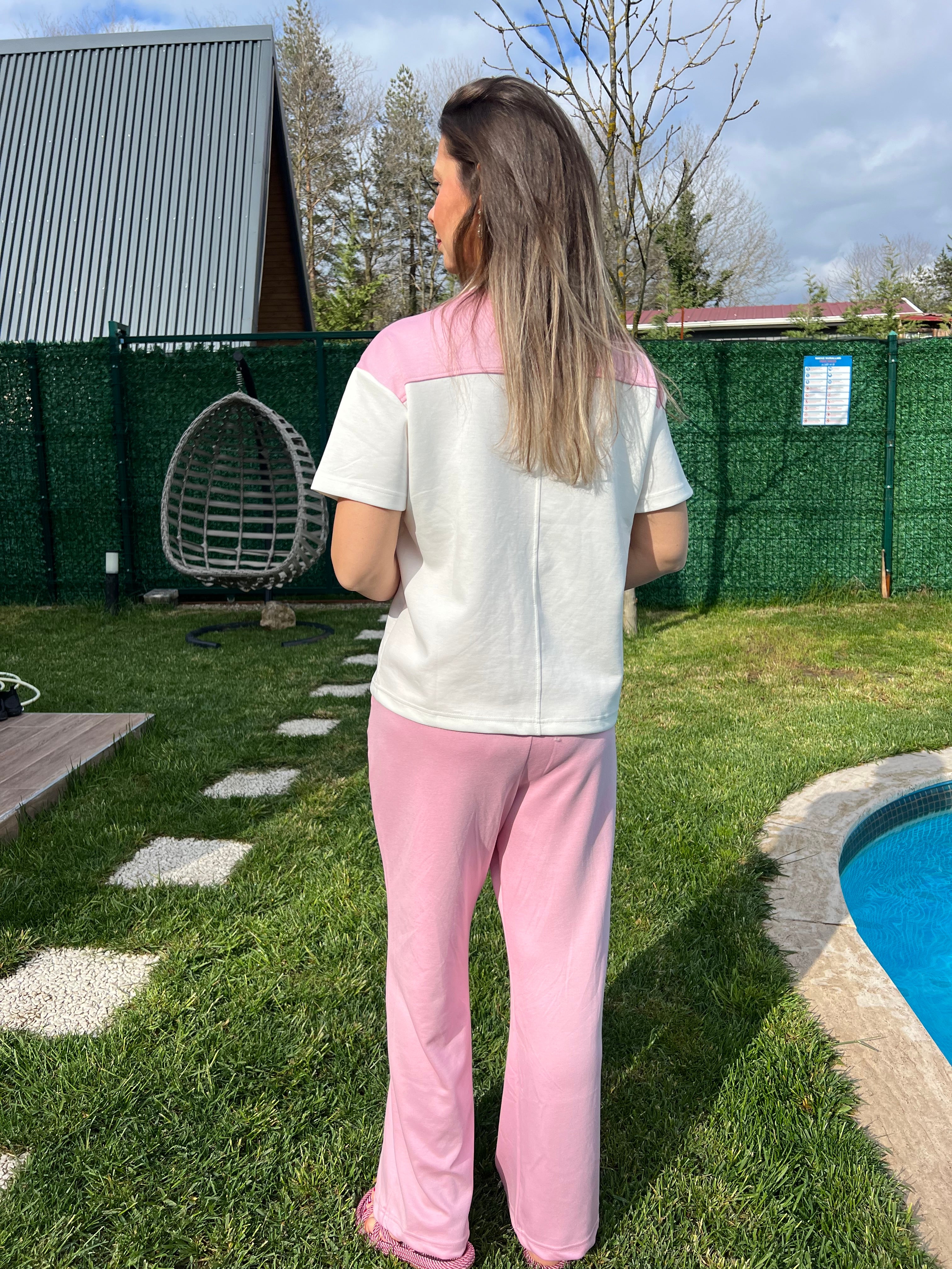 Bağlama detaylı Pembe  modal takım