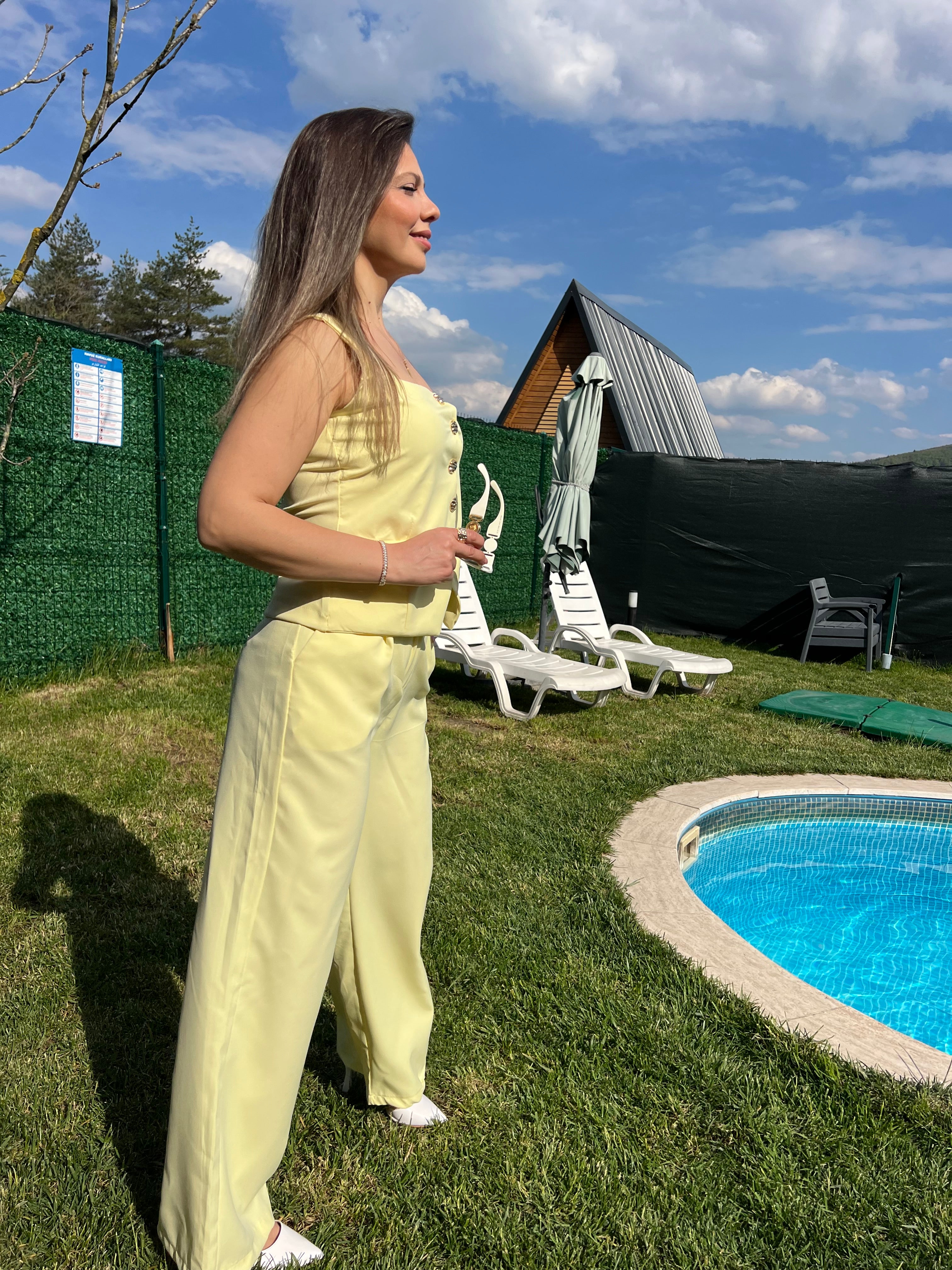 Sarı sırt bağlamalı double takım