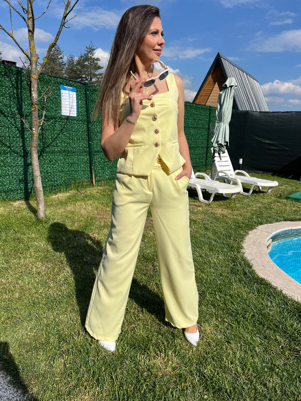 Sarı sırt bağlamalı double takım