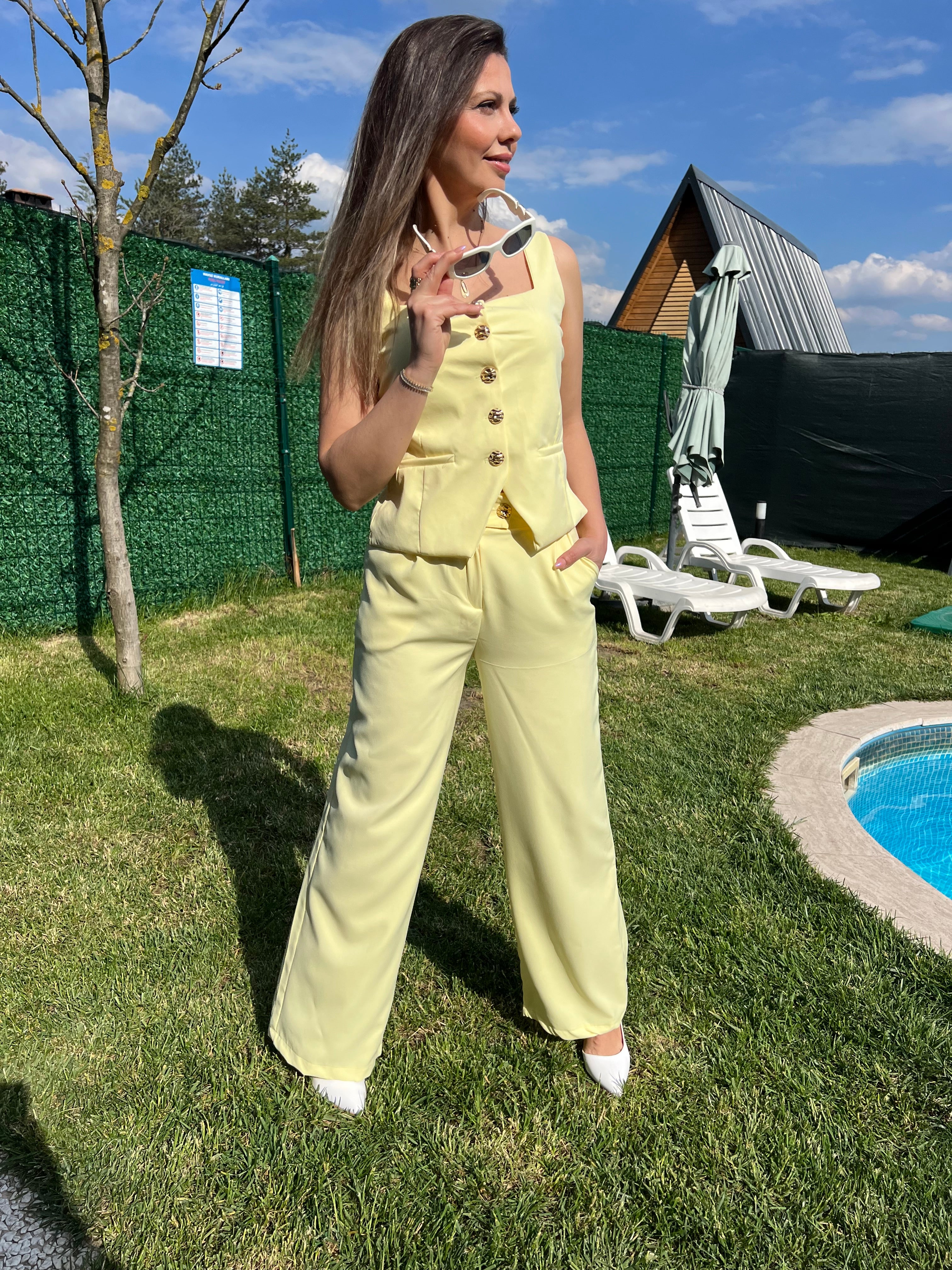 Sarı sırt bağlamalı double takım
