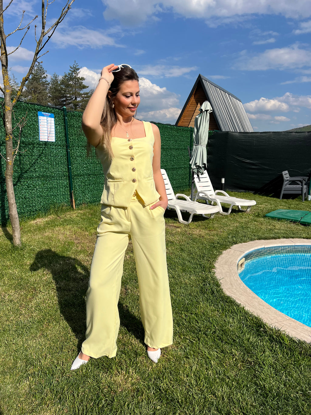 Sarı sırt bağlamalı double takım