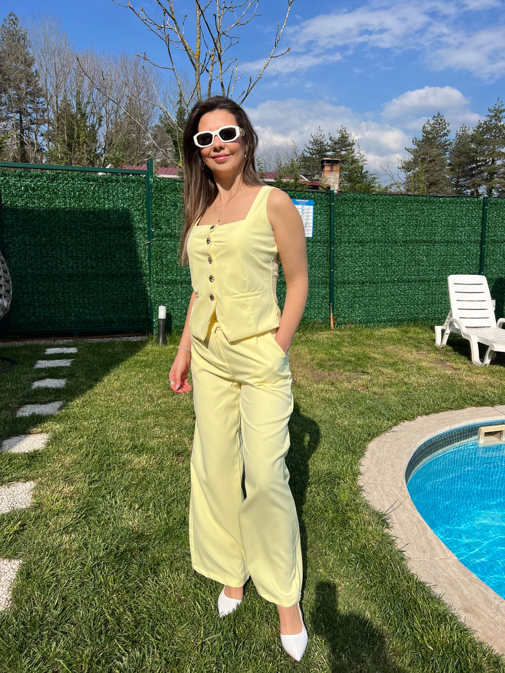 Sarı sırt bağlamalı double takım
